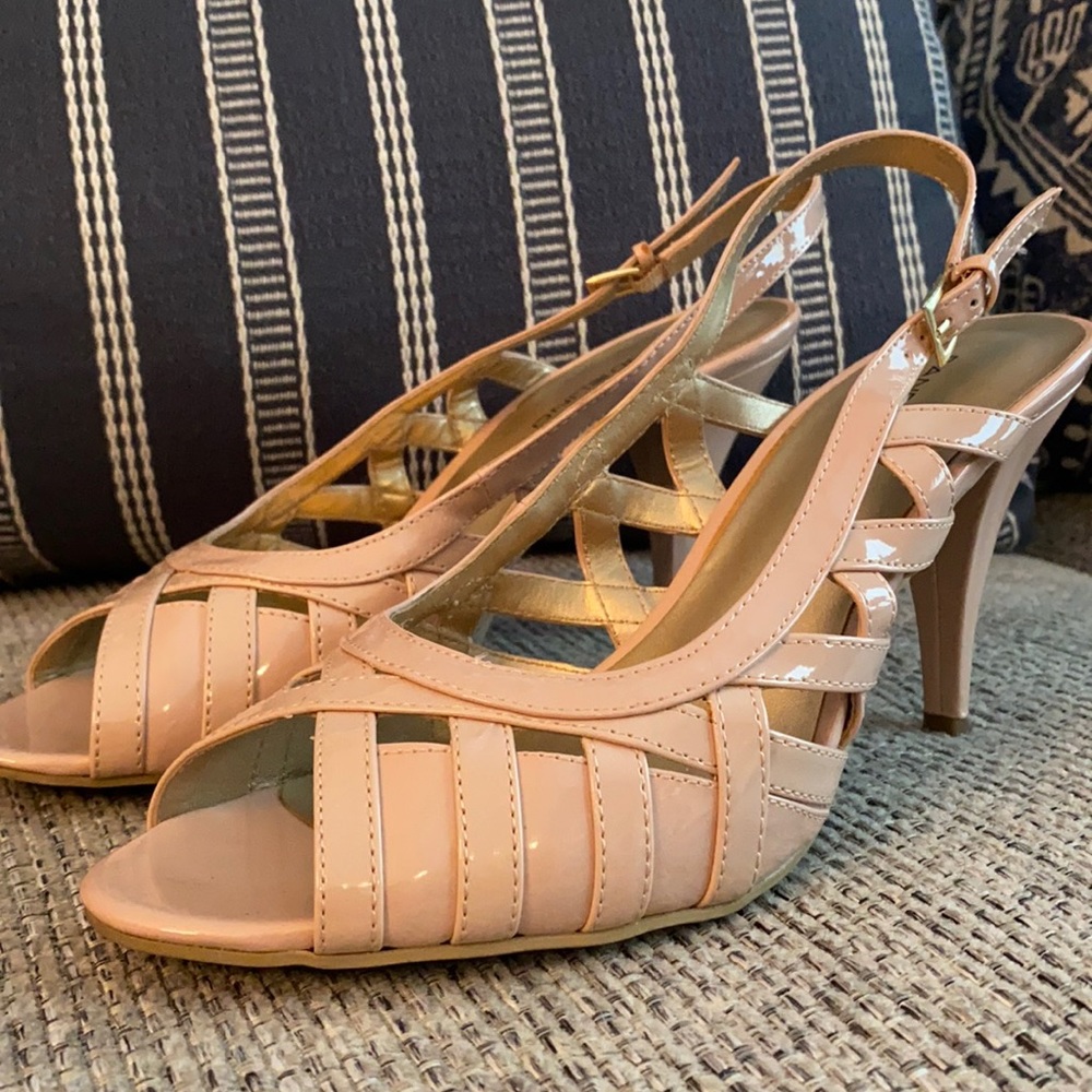 Cream open toe heels